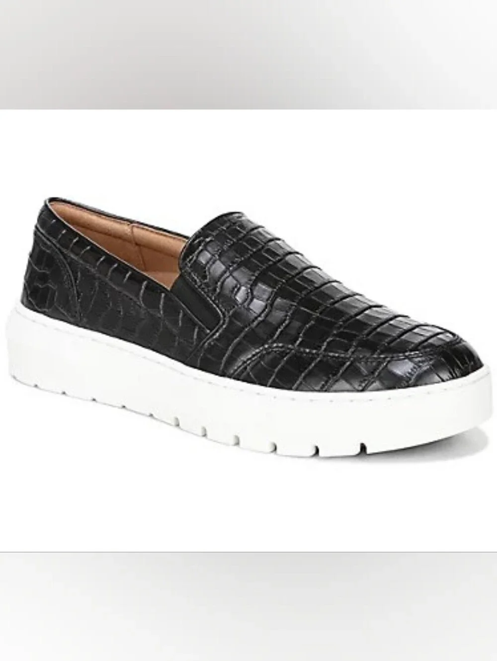 Vionic Slip-on Sneakers - Dinora Croc-Embossed Leather Sneakers Sz 8.5 Black - Picture 1 of 7